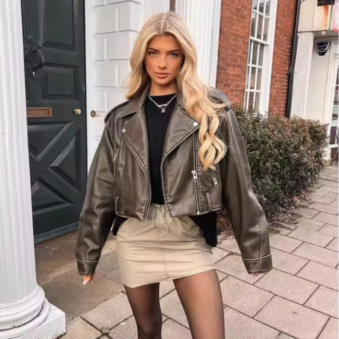 Coal Gray Women's Washed Leather Jacket