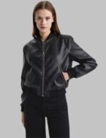 College Collar Faux Leather Bomber Jacket