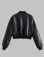 College Collar Faux Leather Bomber Jacket Back