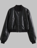 College Collar Faux Leather Bomber Jacket Front