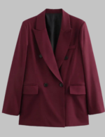 Front Burgundy Women's Double-Breasted Blazer – Long Sleeve Office Wear