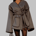 Vintage Grey Women's Casual Loose V-neck Cardigan Coat with Belt