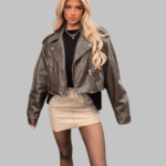 Vintage Turn-Down Collar Gradient Zipper Leather Jacket for Women | Clothing Stores US