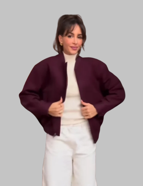 Women's Cropped Bomber Jacket with Long Sleeves