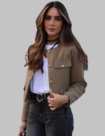 Women's Cropped Round Neck Jacket with Flip Pockets