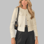 Women's Cropped Round Neck Jacket with Flip Pockets