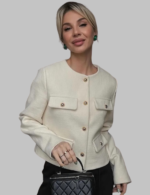 Women's Cropped Round Neck Jacket with Flip Pockets