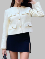 Women's Cropped Round Neck Jacket with Flip Pockets