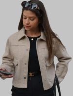 Women's Lapel Neck Grey Zipper Jacket – Front Pockets Long Sleeve Casual Coat
