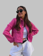 Women's Lapel Neck Grey Zipper Jacket – Front Pockets Long Sleeve Casual Coat