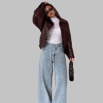 Women's PU Leather Crop Jacket With Zipper & Long Sleeve