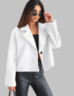 Women's Solid Wool Short Single-Breasted Cropped Jacket