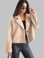 Women's Solid Wool Short Single-Breasted Cropped Jacket