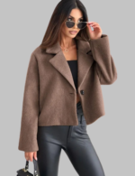Women's Solid Wool Short Single-Breasted Cropped Jacket