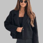Women's Solid Wool Short Single-Breasted Cropped Jacket