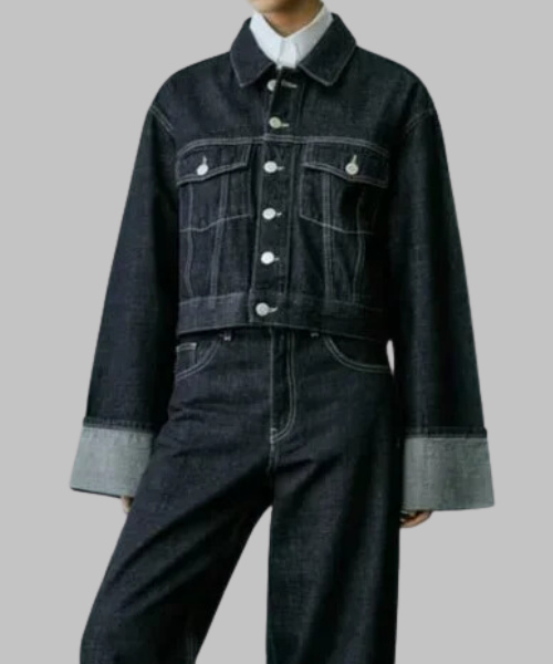 Women's Vintage Denim Jacket with Pockets and Lapel Neck