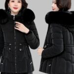 hooded down parka jacket, winter parka with hood, women short parka jacket,
