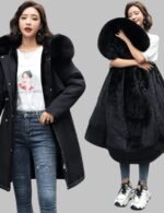 Women’s hooded parka jacket, Warm lined parka jacket for women, Long sleeve fur collar parka jacket, Autumn winter fashion jacket for women