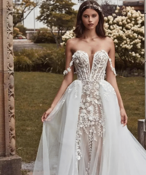 arabic marriage dress for bride, elegant arabic wedding gown, lace applique arabic bridal dress, mermaid style arabic marriage gown, detachable train arabic wedding dress