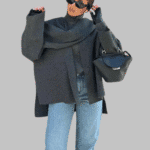 Fashion Scarf Collar Woolen Jacket, Long Sleeve Jacket for Women, Elegant Casual Female Jacket, Side Split Woolen Outerwear, Stylish Winter Jacket
