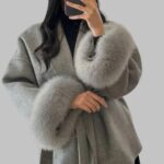 Stylish fox fur short winter coat, women’s double sided overcoat, short overcoat for women, woolen overcoat for women