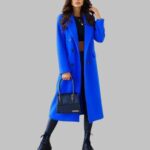 women long black overcoat, single breasted long coat, woolen overcoat for women, long sleeve solid color overcoat