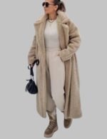 Vintage Teddy Long Coat for Women, Chic Long Sleeve Teddy Coat for Women, Warm Vintage Lapel Coat for Women, Women’s Double Breasted Teddy Coat