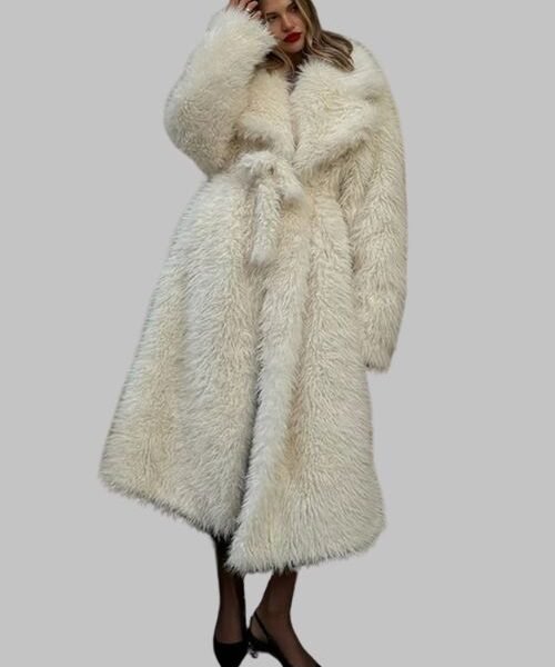 Elegant faux fur long coat for women, Winter streetwear coat for women, faux fur women’s long coat, Warm winter long coat for women