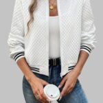 stylish cross border zipper jacket, women’s fashion jacket, slim fit zipper jacket, zipper baseball jacket