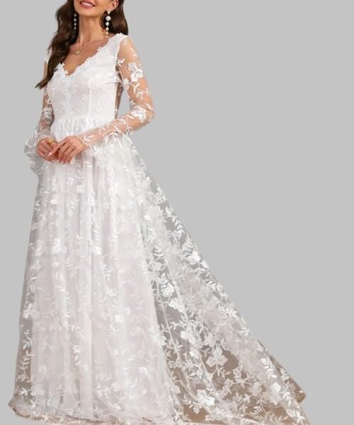 Elegant autumn wedding dress for women, long sleeve solid color bridal gown, elegant fall wedding dress, Formal women’s wedding dress