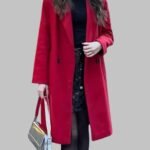Women's Winter Red Woolen Long Coat Loose