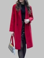 Women's Red Winter Coat, Retro Long Woolen Coat for Women, Red Windbreaker Coat for Women, Warm Wool Blend Red Coat for Women