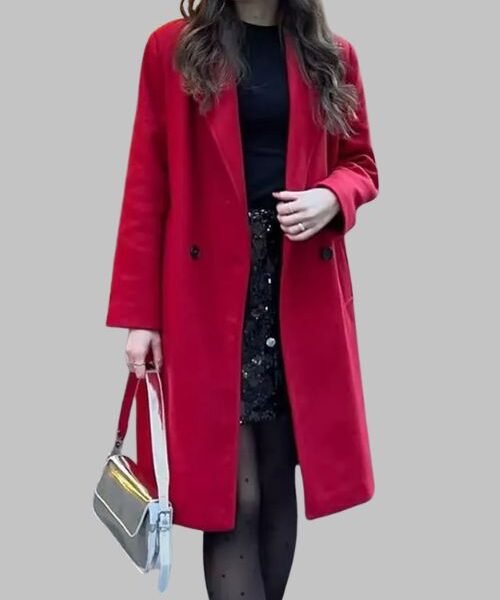Women's Red Winter Coat, Retro Long Woolen Coat for Women, Red Windbreaker Coat for Women, Warm Wool Blend Red Coat for Women