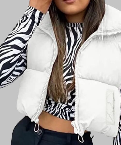 Sleeveless Zip-Up Winter Vest for Women, Trendy Stand Collar Puffer Vest for Women, Warm Cropped Vest Jacket for Fall and Winter, Women’s Lightweight Cropped Puffer Jacket