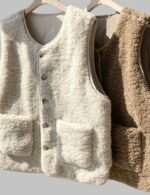 warm and thick sleeveless winter jacket for women, lamb wool thermal winter jacket sleeveless, warm breathable material of reversible women's vest, Double-sided wear women's fleece vest