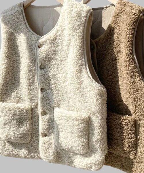 warm and thick sleeveless winter jacket for women, lamb wool thermal winter jacket sleeveless, warm breathable material of reversible women's vest, Double-sided wear women's fleece vest
