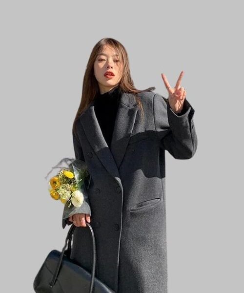 Elegant wool blend long coat for women, Women's quilted wool coat, long winter coat for women, Korean style woolen coat for women