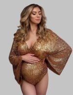 sequin maternity photo shoot dress, Shiny sequin bodysuit, Long sleeve maternity jumpsuit, Sexy maternity dress bodysuit