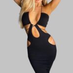 Sleeveless halter neck dress, black bodycon dress, summer party dress, cut-out dress for women