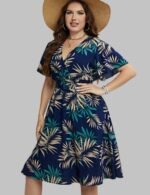 Summer Plus Size Floral Dress V-Neck Ruffle Sleeve A-Line Vacation Outfit