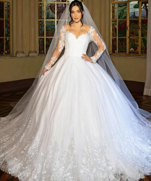 arabic wedding dress, arabian bridal gown, long sleeve wedding dress, ball gown wedding dress, applique bridal dress