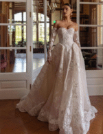 Arabic wedding gowns, elegant Arabic bridal gown, A-line Arabic wedding dress, lace Arabic wedding gown, Arabic bridal wear online, sequined Arabic bridal gown