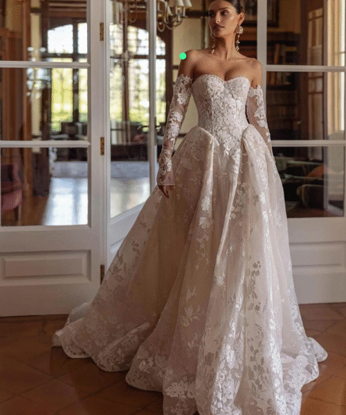 Arabic wedding gowns, elegant Arabic bridal gown, A-line Arabic wedding dress, lace Arabic wedding gown, Arabic bridal wear online, sequined Arabic bridal gown