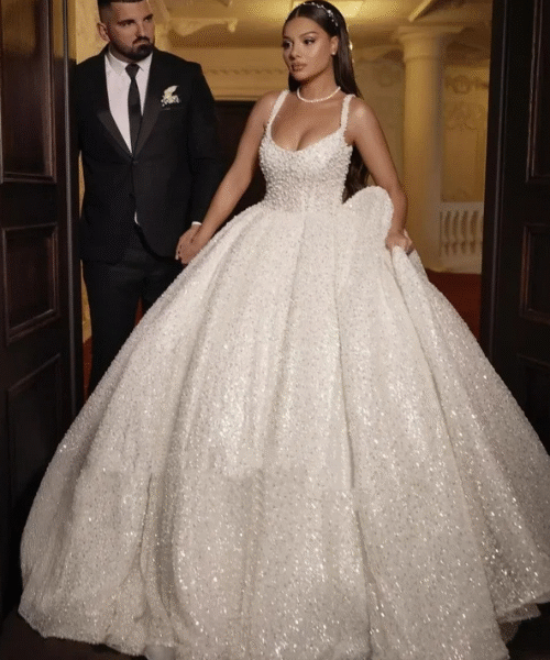 Arabic bridal gowns, sequin ball gown, luxury Arabic wedding dress, Dubai bridal gown, royal Arabic wedding attire, elegant Arabic bride dress