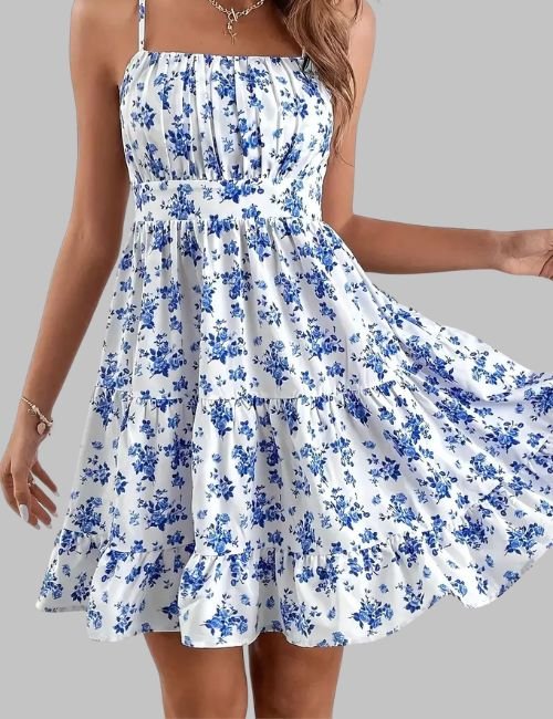 Women Summer Floral Dress with spaghetti straps, floral mini beach dress for women, Lightweight summer dress for women, Spaghetti strap beach dress for vacation look