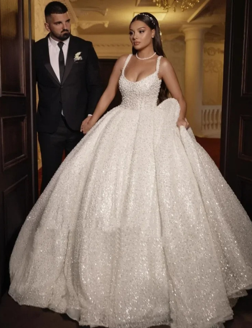 Arabic bridal gowns, sequin ball gown, luxury Arabic wedding dress, Dubai bridal gown, royal Arabic wedding attire, elegant Arabic bride dress