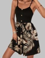Summer Explosive Halter Dress with tropical print, short Summer Explosive Halter Dress, Lightweight breathable fabric of Summer Explosive Halter Dress, Summer Explosive Halter Dress on beach