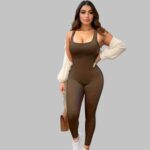 Seamless One Piece Yoga Jumpsuit for Women, Square Neck Ribbed Jumpsuit Bodycon Fit, Women’s One Piece Seamless Activewear, Black Seamless Yoga Romper for Gym