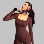 women's ribbed yoga jumpsuit long sleeve activewear, seamless slim fit yoga bodysuit for women, women's seamless activewear jumpsuit, slim fit ribbed jumpsuit for gym and yoga