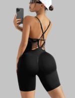 Backless Sports Romper with Cross Adjustable Straps, One-Piece Yoga Suit for Women, Sexy Fitness Jumpsuit Women, Scrunch Shorts Yoga Suit